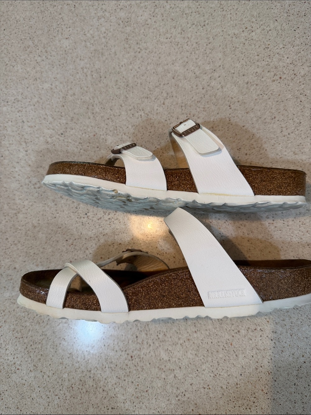 Authentic Birkenstock Mayari sandals in white with rose gold buckles. - Picture 4 of 6
